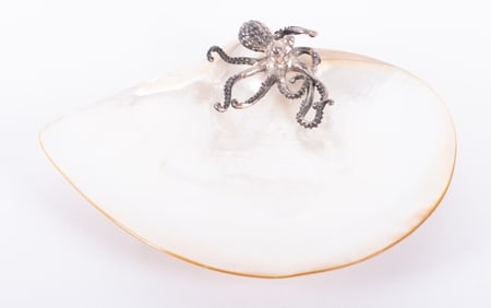A Mother of Pearl and Sterling Silver Squid Caviar Dish