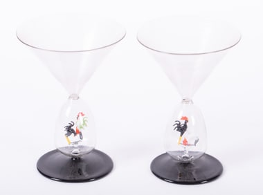 A Pair of Bimini Blown Martini Glasses