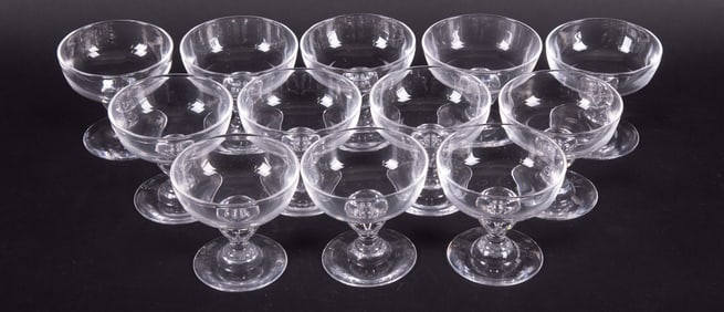 Twelve Bubble Stem Champagne Coupes, George Thompson for Steuben