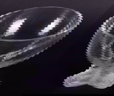 A Lalique Igor Pattern Dolphin Footed Bowl: A Lalique Igor Pattern Dolphin Footed BowlFrance, a tri-pod dolphin base, frosted and clear crystal bowl. Signed Lalique France, the bowl originally the base for a caviar set.Provenance: The Estate of