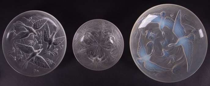 Three French Verlys Art Glass Bowls