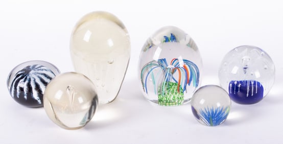 A Collection of Six Art Glass Paperweights, Circa 1980-2000