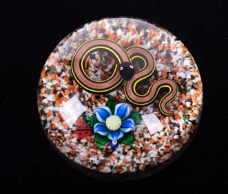 A Bob Banford Snake Lampwork Art Glass Paperweight