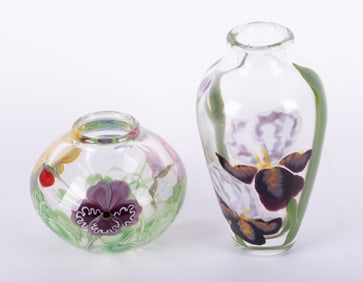 Two Studio Art Glass Paperweight Vases, Orient & Flume and Richard Jolley