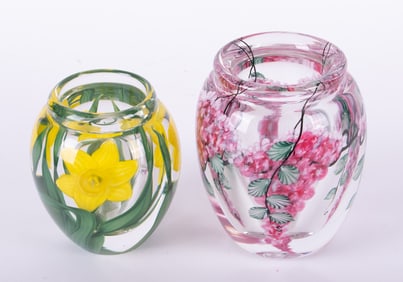 Two Lundberg Paperweight Art Glass Vases