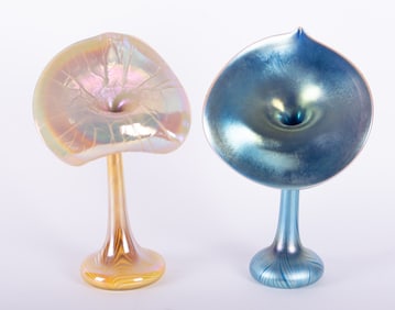 Two American Jack in the Pulpit Art Glass Vases