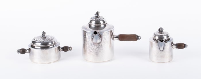 A Rare Georg Jensen Three Piece Sterling Silver Tea Set, Design 483