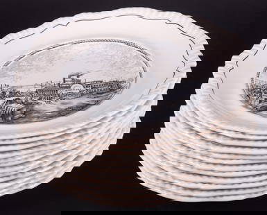 Set of Twelve Copeland Spode St. Louis Transferware Plates Designed by George Maguolo for Jaccard's: Set of Twelve Copeland Spode St. Louis Transferware Plates Designed by George Maguolo for Jaccard's St. LouisThe plates feature various St. Louis landmarks.Diameter: 10 1/2 inches