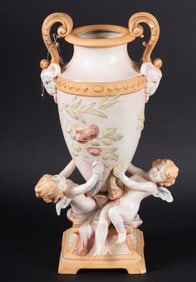 A Tall Royal Dux Style Porcelain Urn