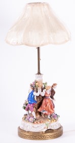 Large Four Figure Dresden Porcelain Table Lamp