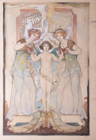 In the Style of Alphonse Maria Mucha, Czech (1860-1939), Allegorical Figures, mixed media with