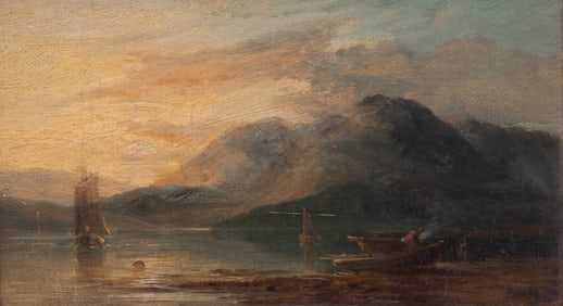 Pollack Nisbet, British (1848-1922), Sunset Loch Lomond, 1871, oil on board