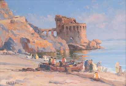 Luca Albino, Italy (1884-1952), Mediterranean Coastal Scene, oil on board