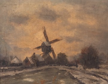 Vliet, Dutch Early 20th Century, Windmill, oil on canvas board
