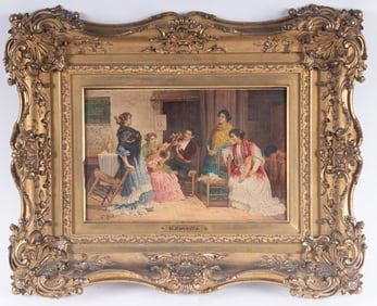 G. Rovello, Italian 19th Century, Domestic Scene with Guitar, oil on board