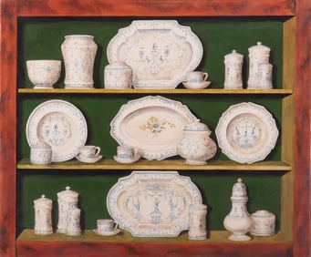Fabrice De Villeneuve, France (b. 1954), China Cupboard Trompe l'Oeuil, oil on canvas