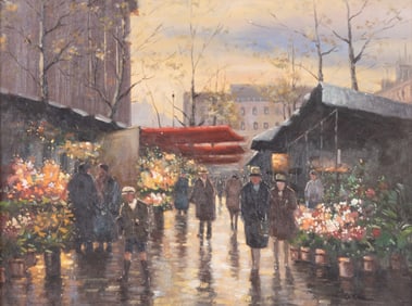 LaRue, French School 20th Century, Parisian Flower Market, oil on canvas