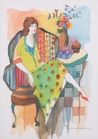 Itzchak Tarkay, Serbian/Israeli (1935-2012), Woman in Cafe, watercolor on paper