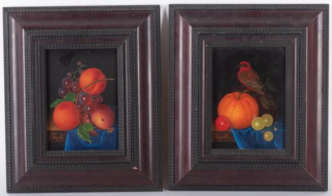 Reginald, 20th-21st Centuries, A Pair of Still Life Paintings with Fruit and a Bird, two oil