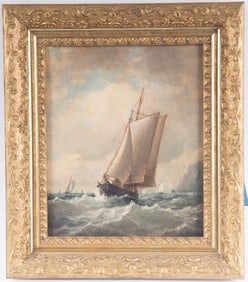 Thomas Clarkson Oliver, American (1827-1893), Vessel on Choppy Waters, oil on board