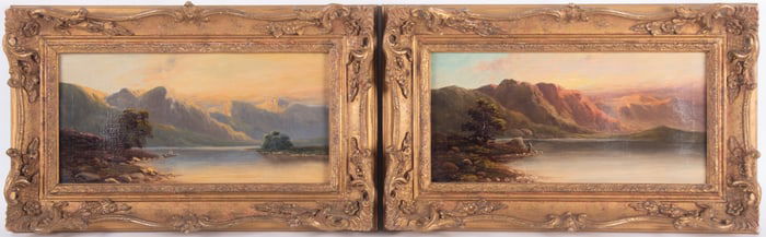 Artist Unknown, Pair of Mountain Lake Landscapes, oil paintings on canvas