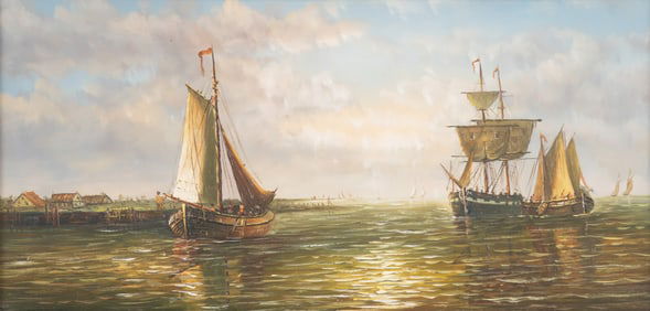 Artist Unknown, 20th Century, Clipper Ships At Sea, oil on panel