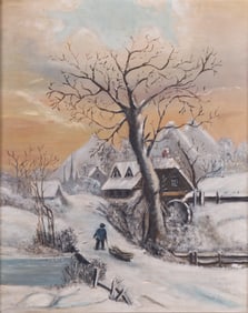 Continental School 19th Century, Mill House in Winter, oil on canvas