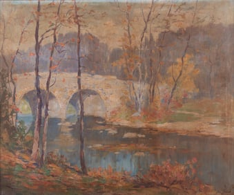 Jesse Hobby, American (1871-1938), Landscape with Bridge, oil on canvas