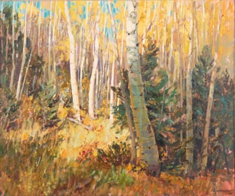 Alan Wolton, Arizona (b. 1934), Aspens, 1984, oil on canvas