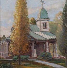 Ferdinand Edward Walcher, Missouri (1895-1955), House in Autumn, oil on canvasboard