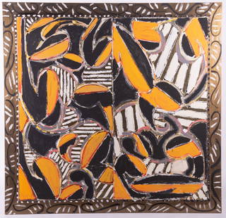 John Bjerklie, Maine/St. Louis/New York (1953-2024), Heaven, 1987, acrylic and mixed media on: John BjerklieMaine/St. Louis/New York, (1953-2024)Heaven, 1987acrylic and mixed media on canvas, diptychin a painted frame, signed and dated lower left, and again with title verso.72 x 74 inches