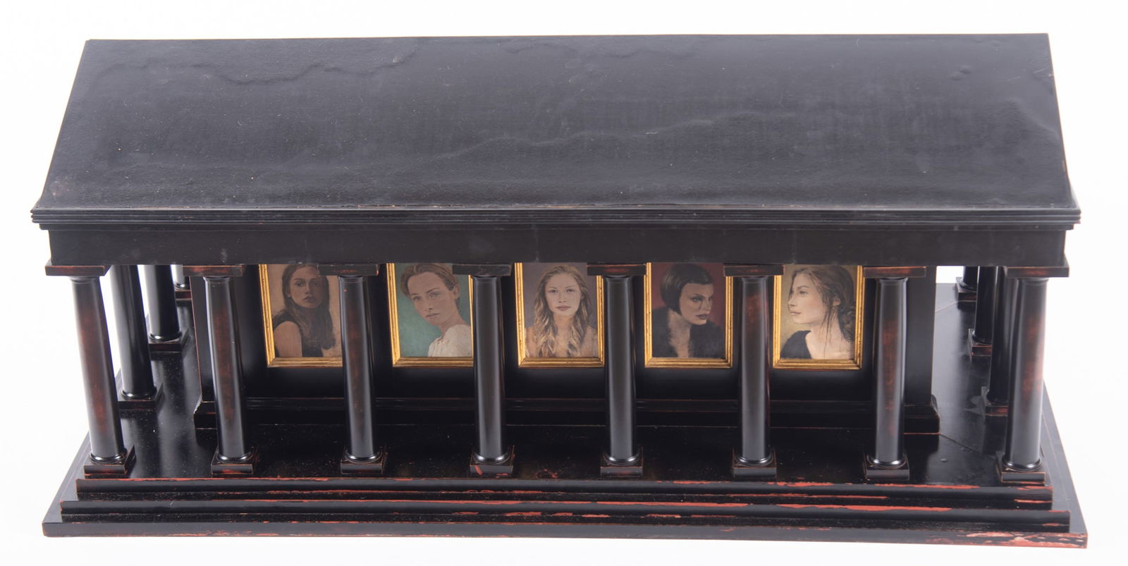 Jeff Aeling, American (1958-2025), The Beauty Pantheon, 1996, mixed media sculpture: Jeff AelingAmerican, (1958-2025)The Beauty Pantheon, 1996mixed media sculptureFeaturing ten hand-painted portraits of 1990s supermodels, each measuring approximately 4 x 6 inches, displayed in small w