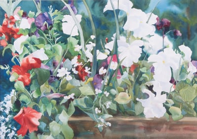 Martha Smith Brooks, North Carolina 20th Century, Flowers on a Ledge, watercolor