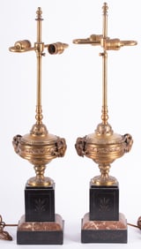 A Pair of Antique Bronze and Marble Garniture Lamps