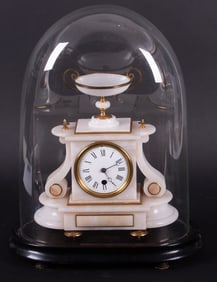 An Antique Victorian Gilt Metal and Alabaster Mantel Clock with Dome