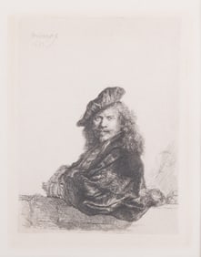 Rembrandt van Rijn, Dutch (1606-1669), Self-Portrait Leaning on a Stone Sill, 1639, etching, later