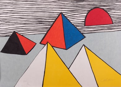 Alexander Calder, American (1898-1976), Pyramids at Dawn, 1976, color lithograph on Japon nacre, ed.