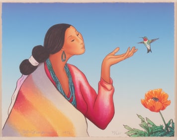 R. C. Gorman, New Mexico, Arizona, California (1932-2005), Woman with hummingbird, 1992, color