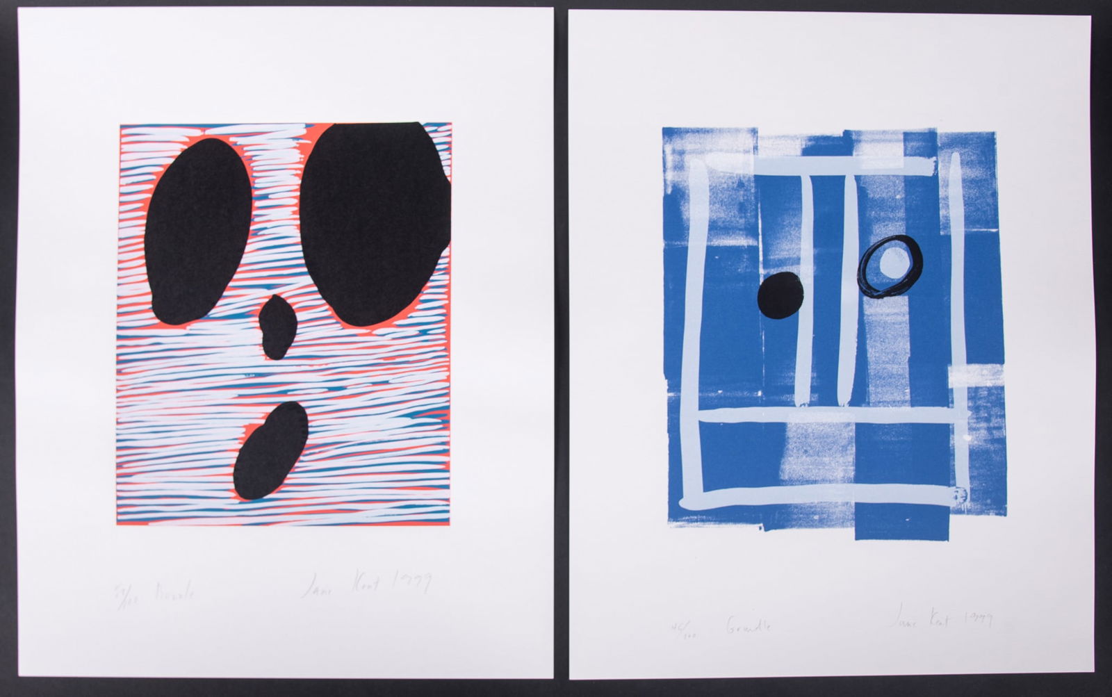 Jane Kent, American (b. 1962), Six works: Buzzle, Grundle, Grinnest, Pinkle, Plink, and Thwee, 1999,: Jane KentAmerican, (b. 1962)Six works: Buzzle, Grundle, Grinnest, Pinkle, Plink, and Thwee, 1999screenprints from editions of 100each signed, dated, titled, and numbered in pencil, unframed.sheet: 20