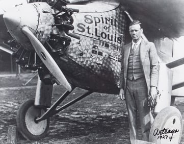 Bob Arteaga, Missouri (1903-1982), Charles Lindbergh with the Spirit of St. Louis, 1927, black and