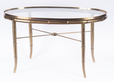 Mid Century Bamboo Style Glass Top Coffee Table