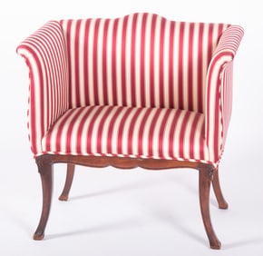 Twentieth Century Red And White Upholstered Bench