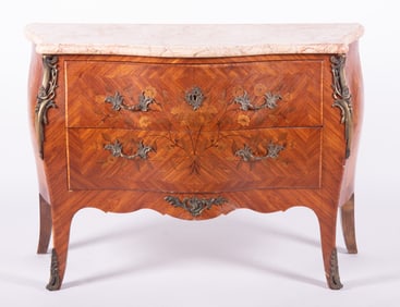 Fine Louis XV Style Bronze Mounted Tulipwood and Marquetry Bombe Commode