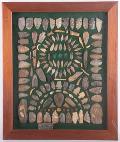 Framed Arrowhead And Artifacts Collection
