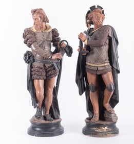 Two Large Antique Plaster Figures, Columbus and Cortez