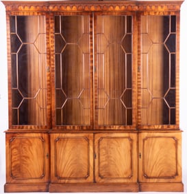Two Member Flame Mahogany Breakfront China Cabinet