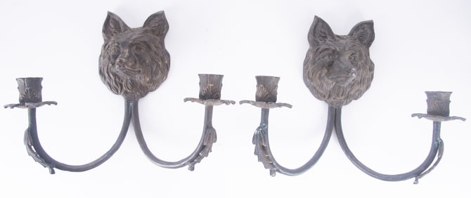 A Large Pair of Fox Wall Sconces