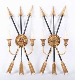 A Pair of French Empire Style Two-Light Wall Sconces Featuring Arrows