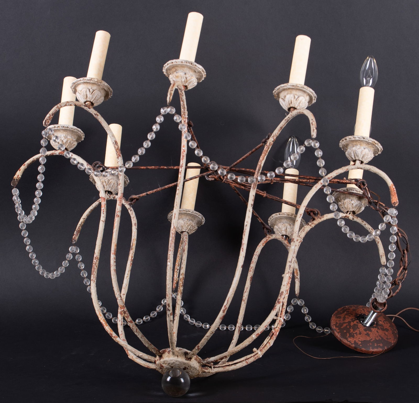 Nine-Light Iron French Design Chandelier Featuring Strands of Crystal Prisms (1 of 3)