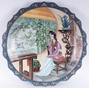 Large Chinese Cloisonne Pictural Charger - (China) Last Half of 20th Century